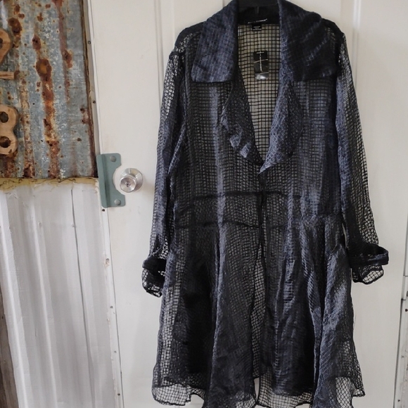 🚨B2G1 ASHLEY STEWART Black Sheer Trench Style Stylish Jacket W/Out Belt - Picture 1 of 9